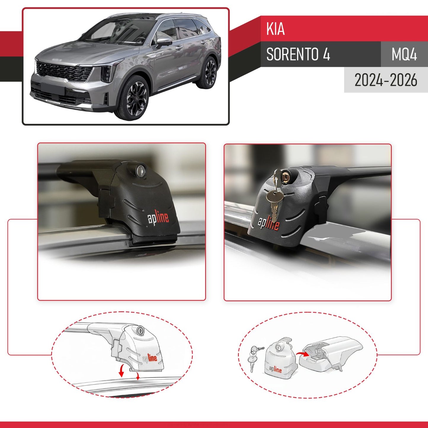 Compatibile con Kia Sorento 4 (MQ4) 2021-2025 ACE-2 Barre Tetto Portapacchi Auto Barre Portatutto Nero Alluminio 2 Barre