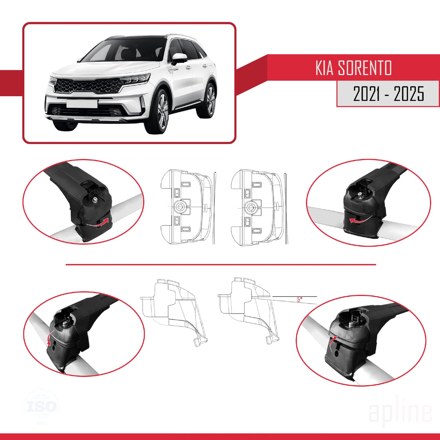 Compatible with Kia Sorento 4 (MQ4) 2021-2025 ACE-2 Car Roof Rack Cross Bar Black Aluminium 2 Bars