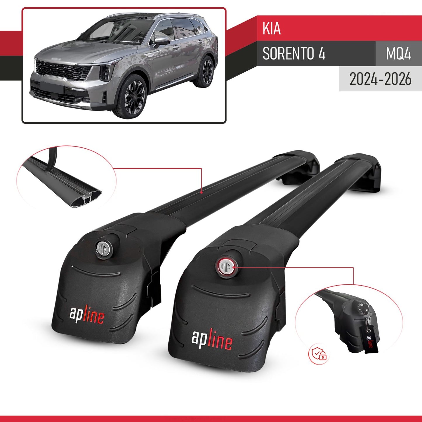 Compatibile con Kia Sorento 4 (MQ4) 2021-2025 ACE-2 Barre Tetto Portapacchi Auto Barre Portatutto Nero Alluminio 2 Barre
