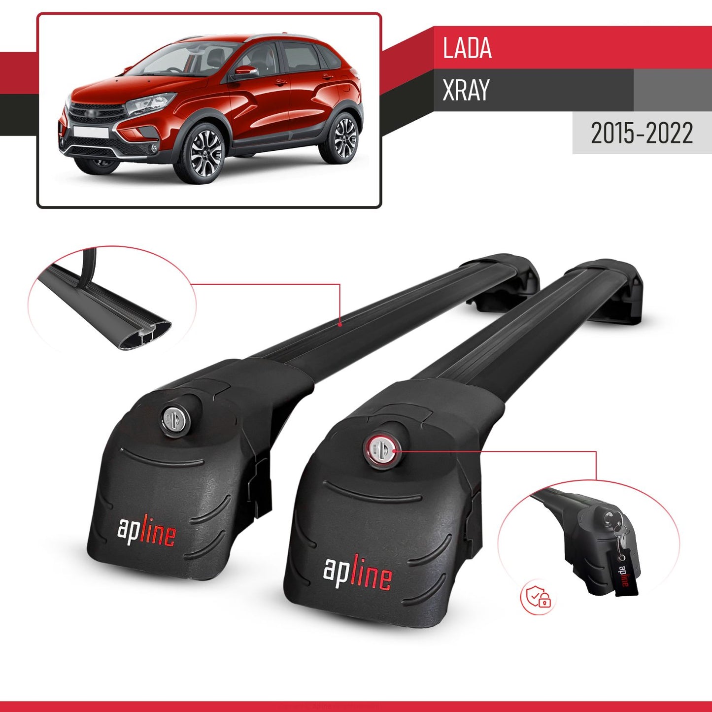 Compatibile con Lada Xray 2015-2022 ACE-2 Barre Tetto Portapacchi Auto Barre Portatutto Nero Alluminio 2 Barre