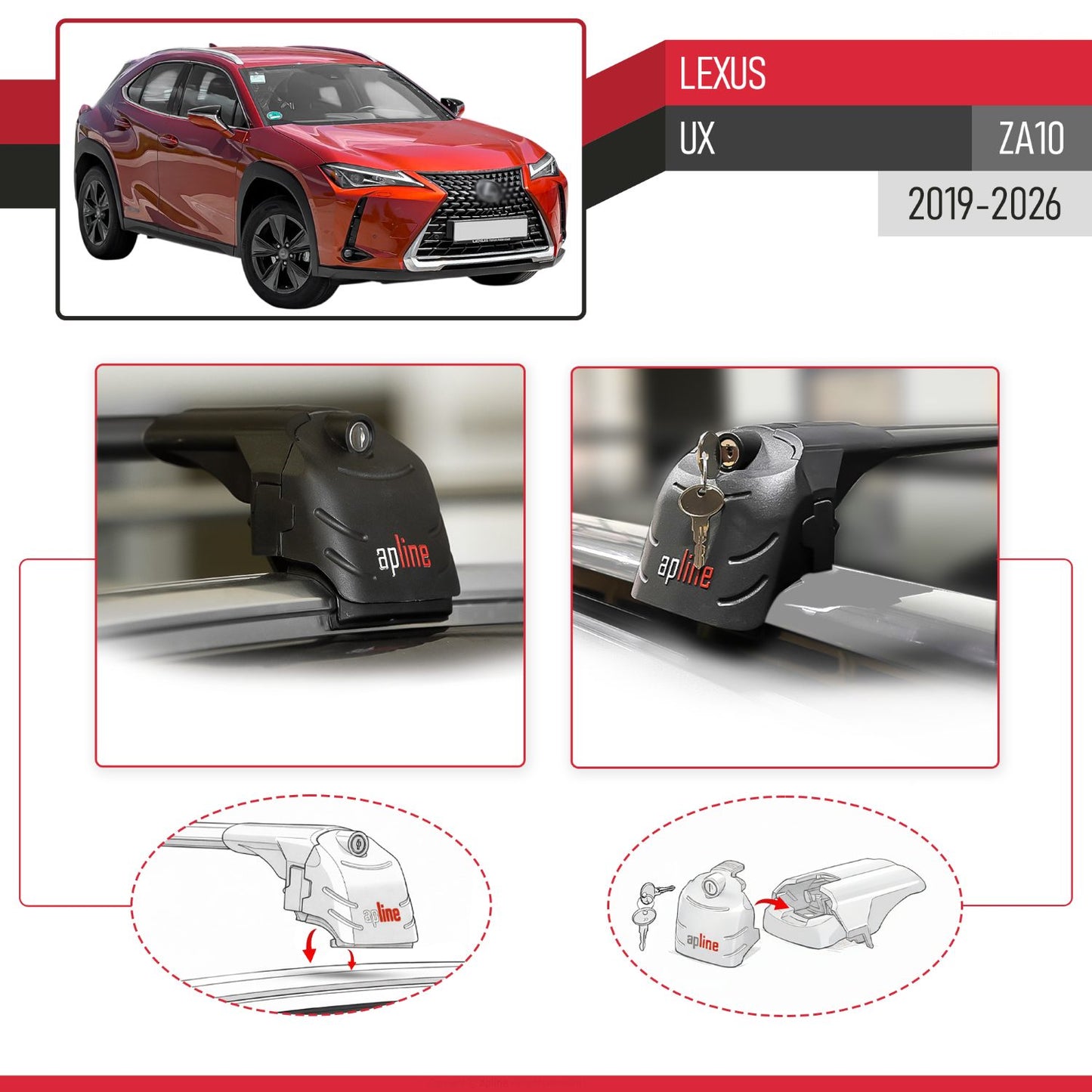 Compatible with Lexus UX (ZA10) 2019-2025 ACE-2 Car Roof Rack Cross Bar Black Aluminium 2 Bars