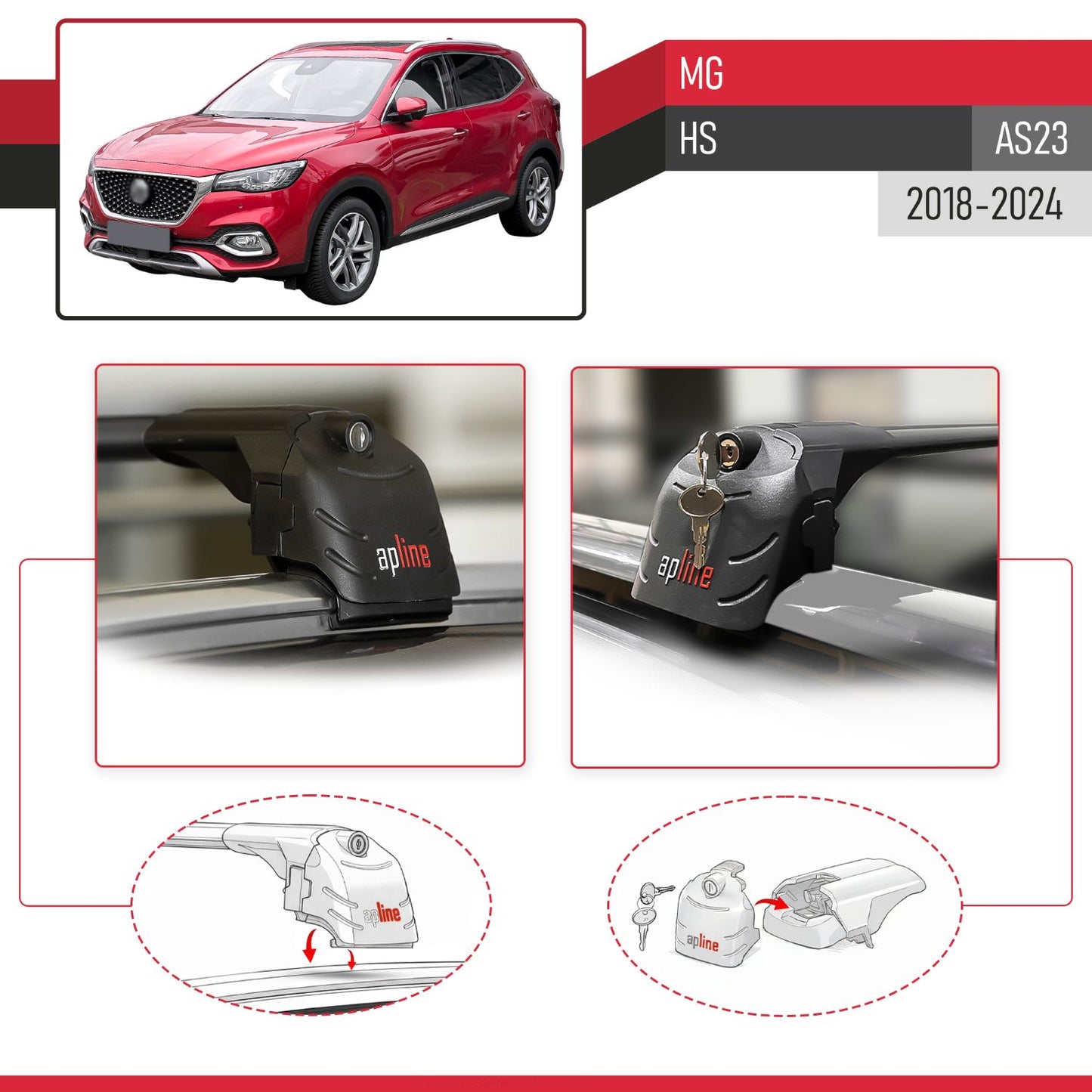 Compatibile con MG HS (AS23) 2018-2024 ACE-2 Barre Tetto Portapacchi Auto Barre Portatutto Nero Alluminio 2 Barre
