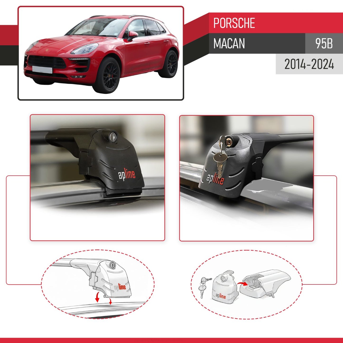 Compatibile con Porsche Macan (95B) 2014-2024 ACE-2 Barre Tetto Portapacchi Auto Barre Portatutto Nero Alluminio 2 Barre