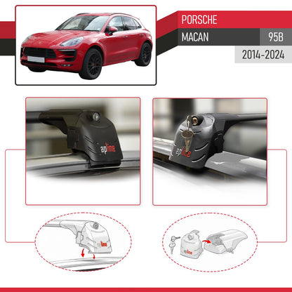 Compatibile con Porsche Macan (95B) 2014-2024 ACE-2 Barre Tetto Portapacchi Auto Barre Portatutto Nero Alluminio 2 Barre