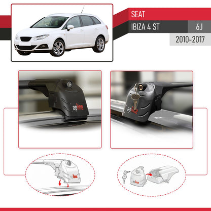 Compatible with Seat Ibiza 4 (6J) ST 2010-2017 ACE-2 Car Roof Rack Cross Bar Black Aluminium 2 Bars