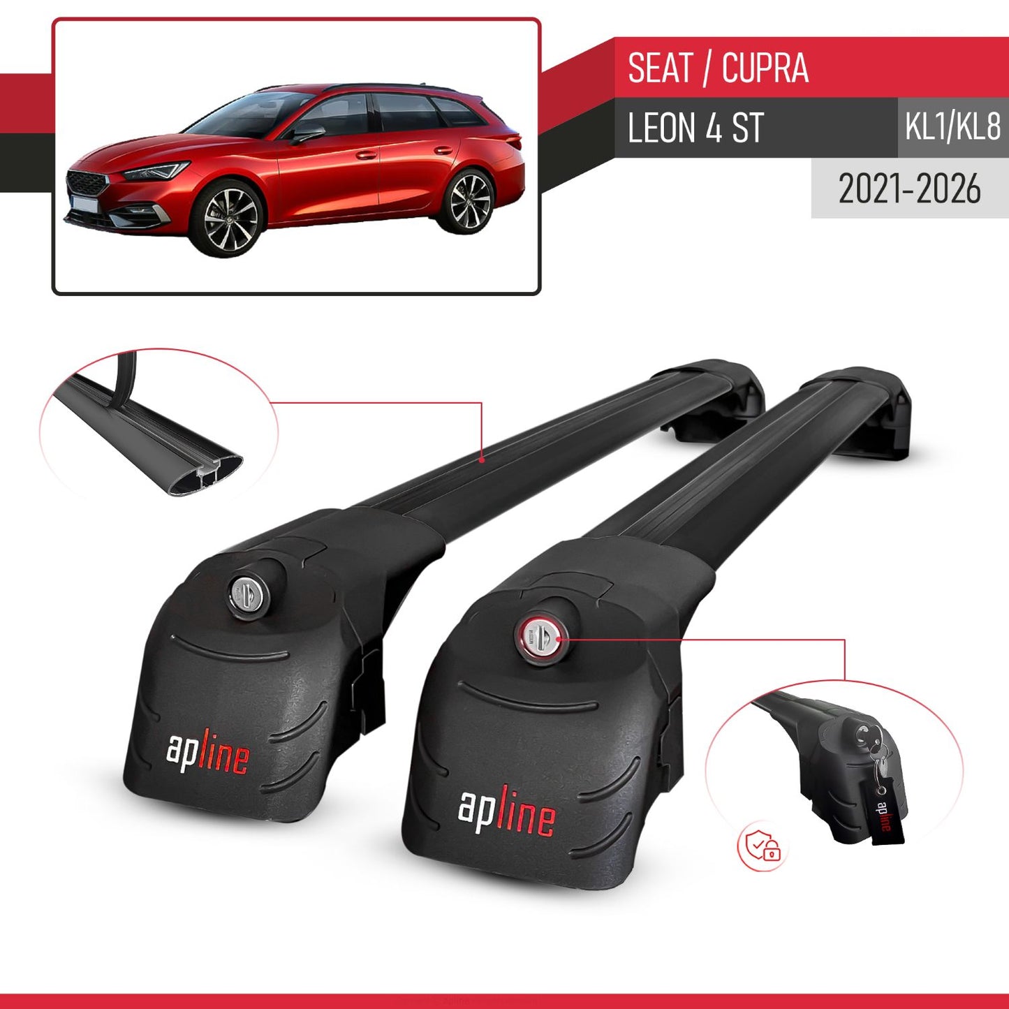 Compatibile con Seat/Cupra Leon 4 ST 2021-2025 ACE-2 Barre Tetto Portapacchi Auto Barre Portatutto Nero Alluminio 2 Barre