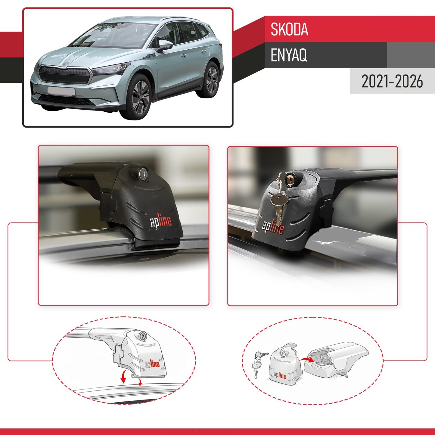 Compatibile con Skoda Enyaq 2021-2025 ACE-2 Barre Tetto Portapacchi Auto Barre Portatutto Nero Alluminio 2 Barre