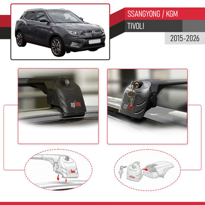 Compatibile con Ssangyong Tivoli 2015-2025 ACE-2 Barre Tetto Portapacchi Auto Barre Portatutto Nero Alluminio 2 Barre