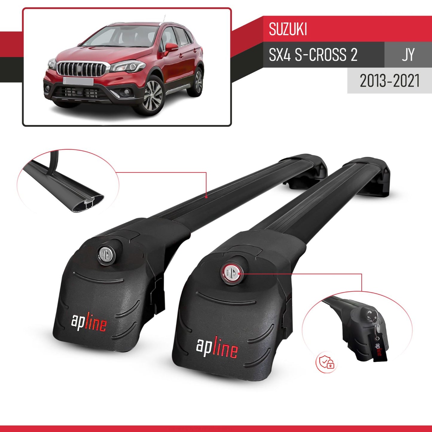 Compatibile con Suzuki SX4 S-Cross 3 (JYB) 2013-2021 ACE-2 Barre Tetto Portapacchi Auto Barre Portatutto Nero Alluminio 2 Barre