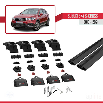 Compatible avec Suzuki SX4 S-Cross 3 (JYB) 2013-2021 ACE-2 Barres de Toit Railing Porte-Bagages de Voiture Noir Aluminium 2 Barres