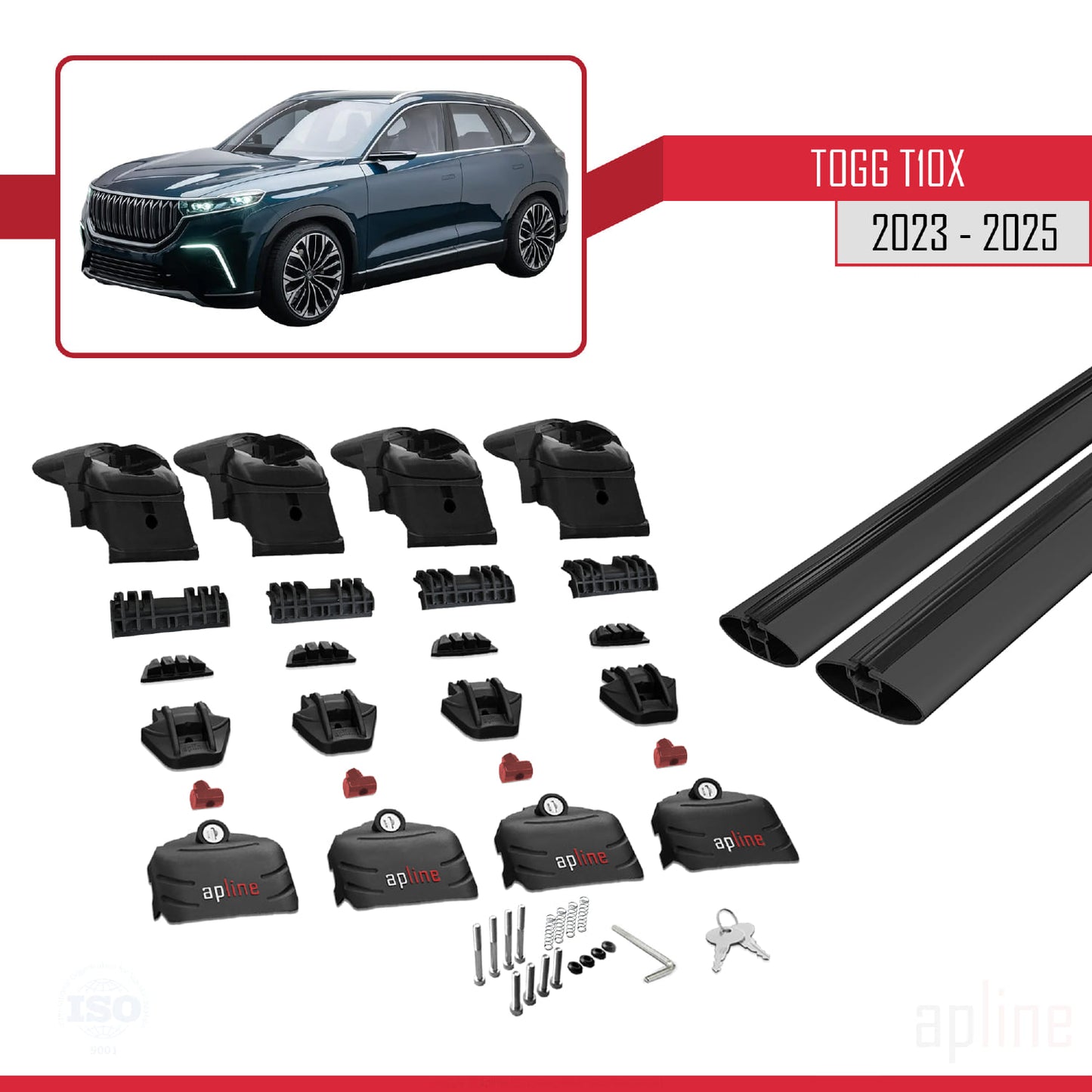 Compatible avec Togg T10X 2023-2025 ACE-2 Barres de Toit Railing Porte-Bagages de Voiture Noir Aluminium 2 Barres