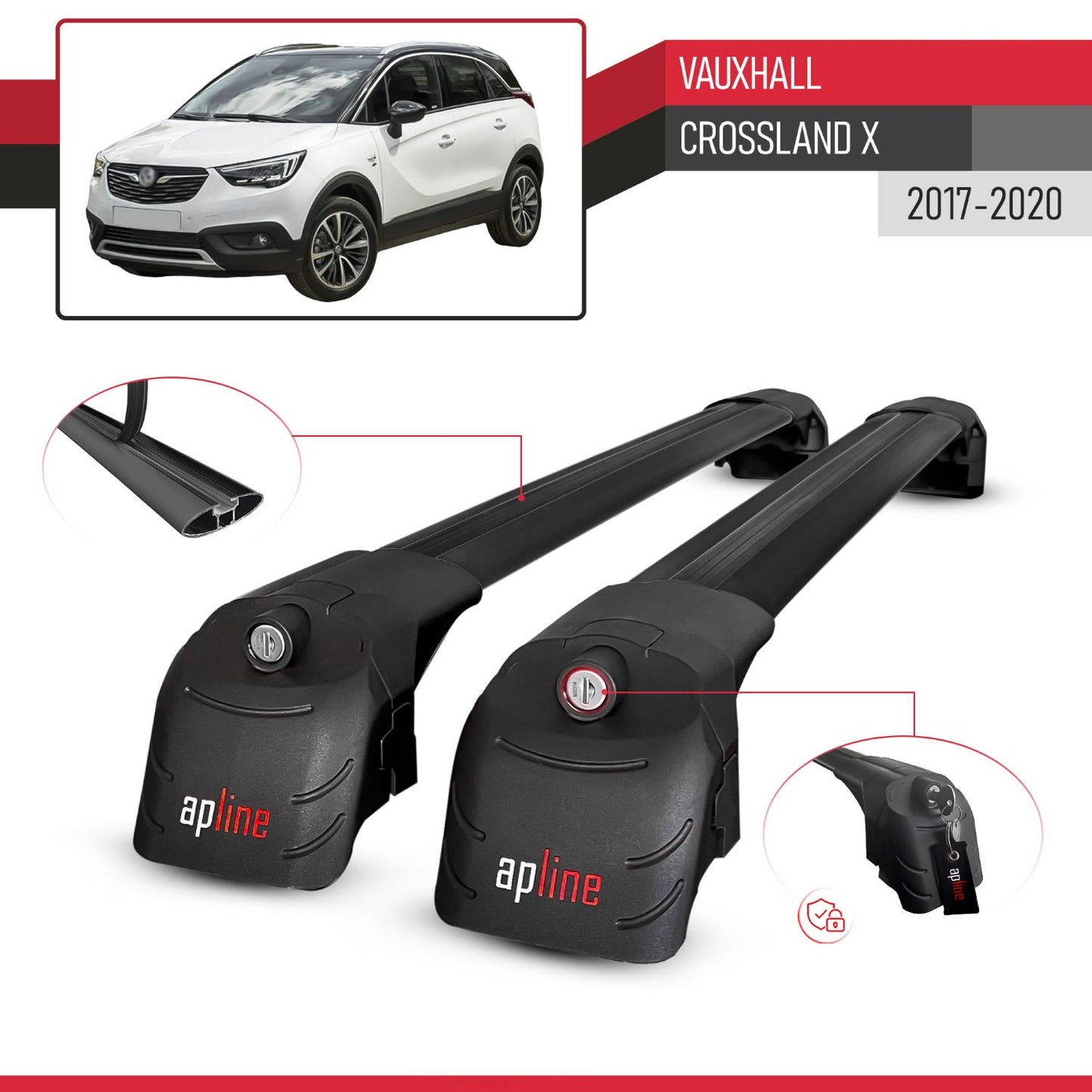 Compatibile con Vauxhall Crossland X 2017-2020 ACE-2 Barre Tetto Portapacchi Auto Barre Portatutto Nero Alluminio 2 Barre