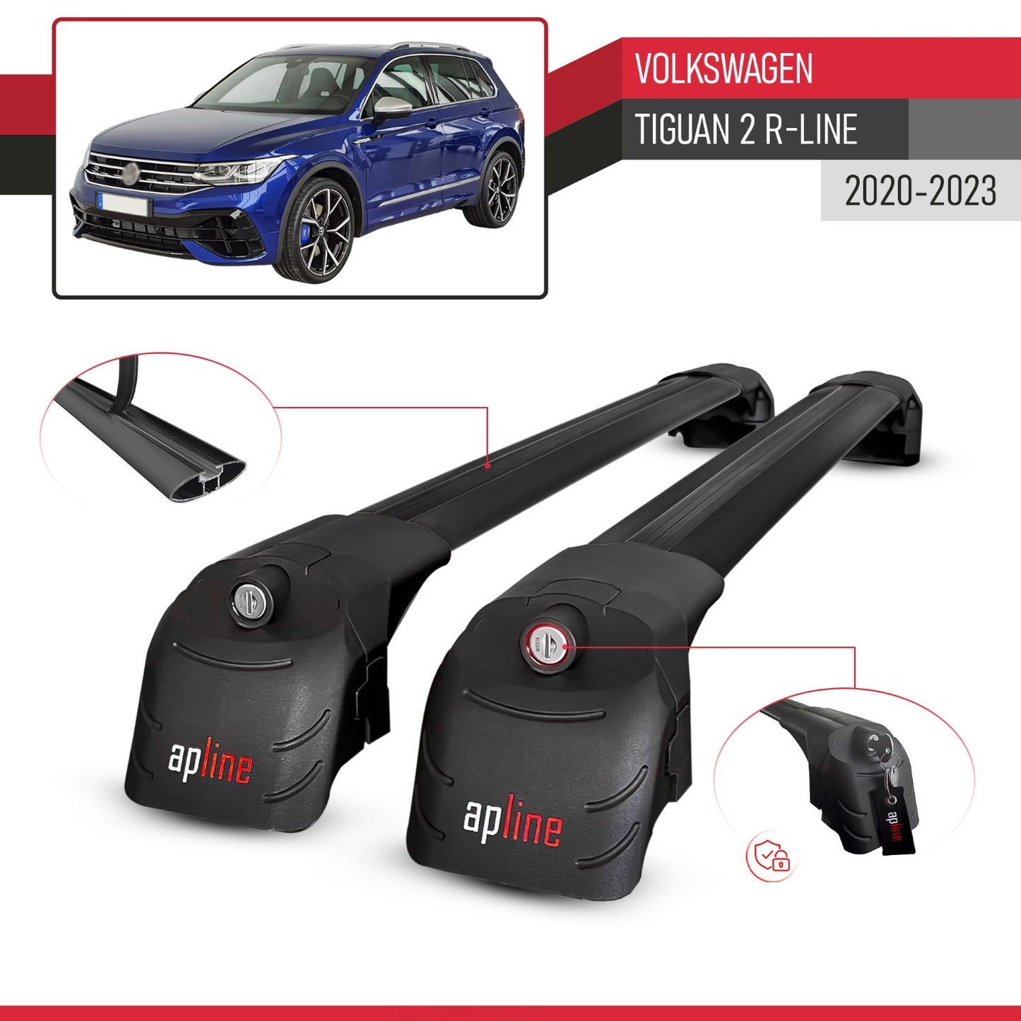 Compatibile con Volkswagen Tiguan 2 R-Line 2020-2023 ACE-2 Barre Tetto Portapacchi Auto Barre Portatutto Nero Alluminio 2 Barre