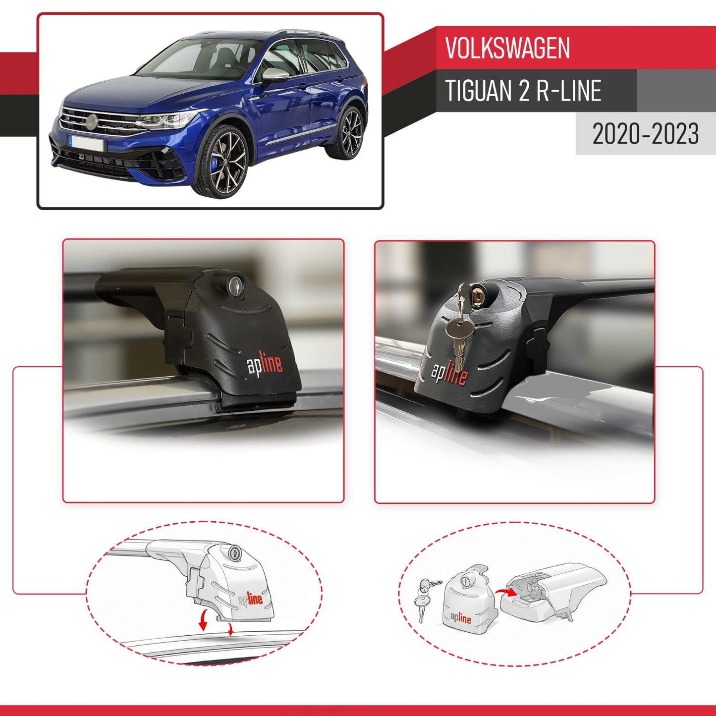Compatibile con Volkswagen Tiguan 2 R-Line 2020-2023 ACE-2 Barre Tetto Portapacchi Auto Barre Portatutto Nero Alluminio 2 Barre