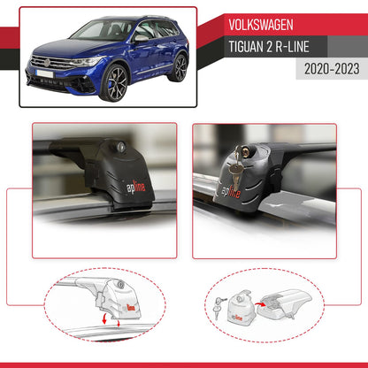 Compatibile con Volkswagen Tiguan 2 R-Line 2020-2023 ACE-2 Barre Tetto Portapacchi Auto Barre Portatutto Nero Alluminio 2 Barre