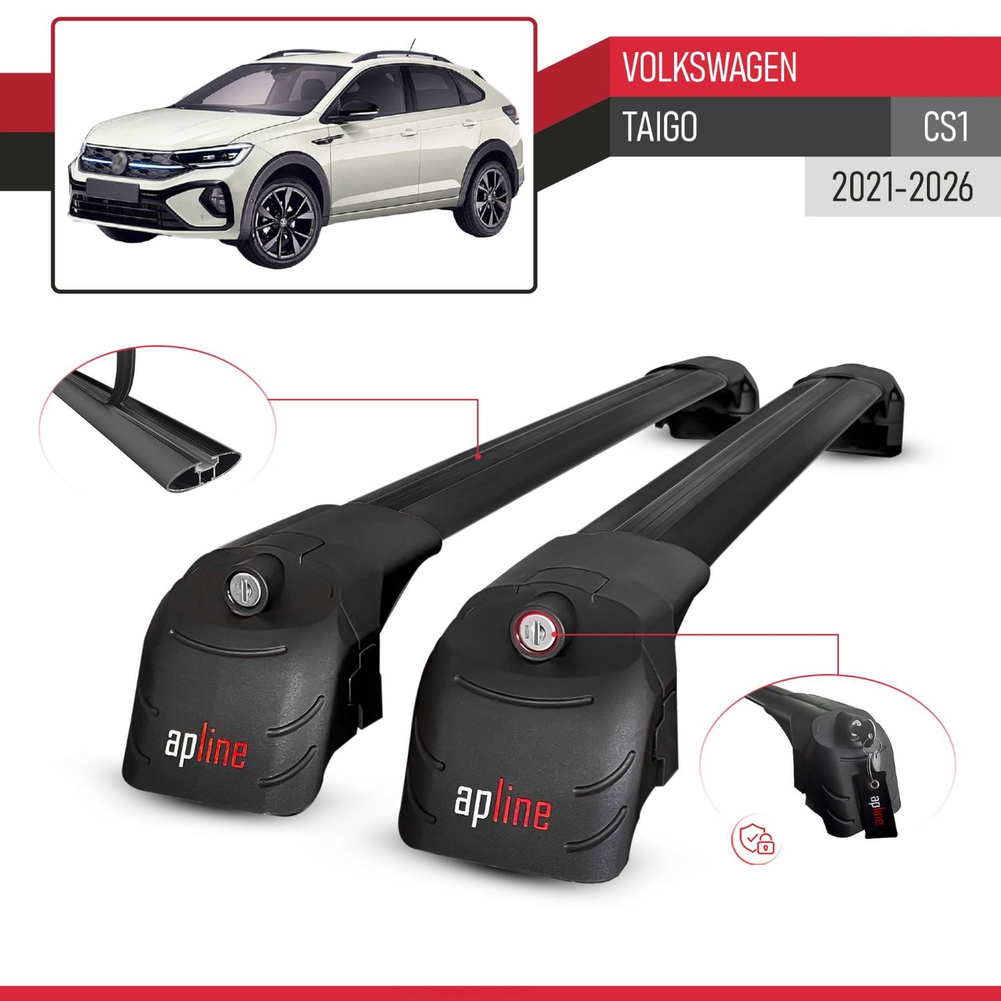 Compatibile con Volkswagen Taigo (CS1) 2021-2025 ACE-2 Barre Tetto Portapacchi Auto Barre Portatutto Nero Alluminio 2 Barre