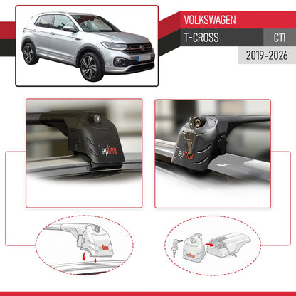 Compatibile con Volkswagen T-Cross (C11) 2019-2025 ACE-2 Barre Tetto Portapacchi Auto Barre Portatutto Nero Alluminio 2 Barre