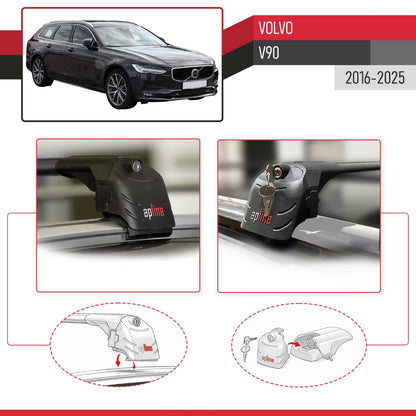 Compatibile con Volvo V90 2017-2025 ACE-2 Barre Tetto Portapacchi Auto Barre Portatutto Nero Alluminio 2 Barre