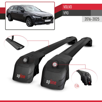 Compatibile con Volvo V90 2017-2025 ACE-2 Barre Tetto Portapacchi Auto Barre Portatutto Nero Alluminio 2 Barre