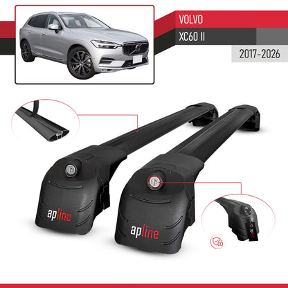 Compatibile con Volvo XC60 II 2017-2025 ACE-2 Barre Tetto Portapacchi Auto Barre Portatutto Nero Alluminio 2 Barre