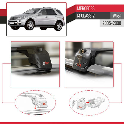 Compatible with Mercedes M Class 2 (W164) Pre-Facelift 2005-2008 ACE-2 Car Roof Rack Cross Bar Black Aluminium 2 Bars