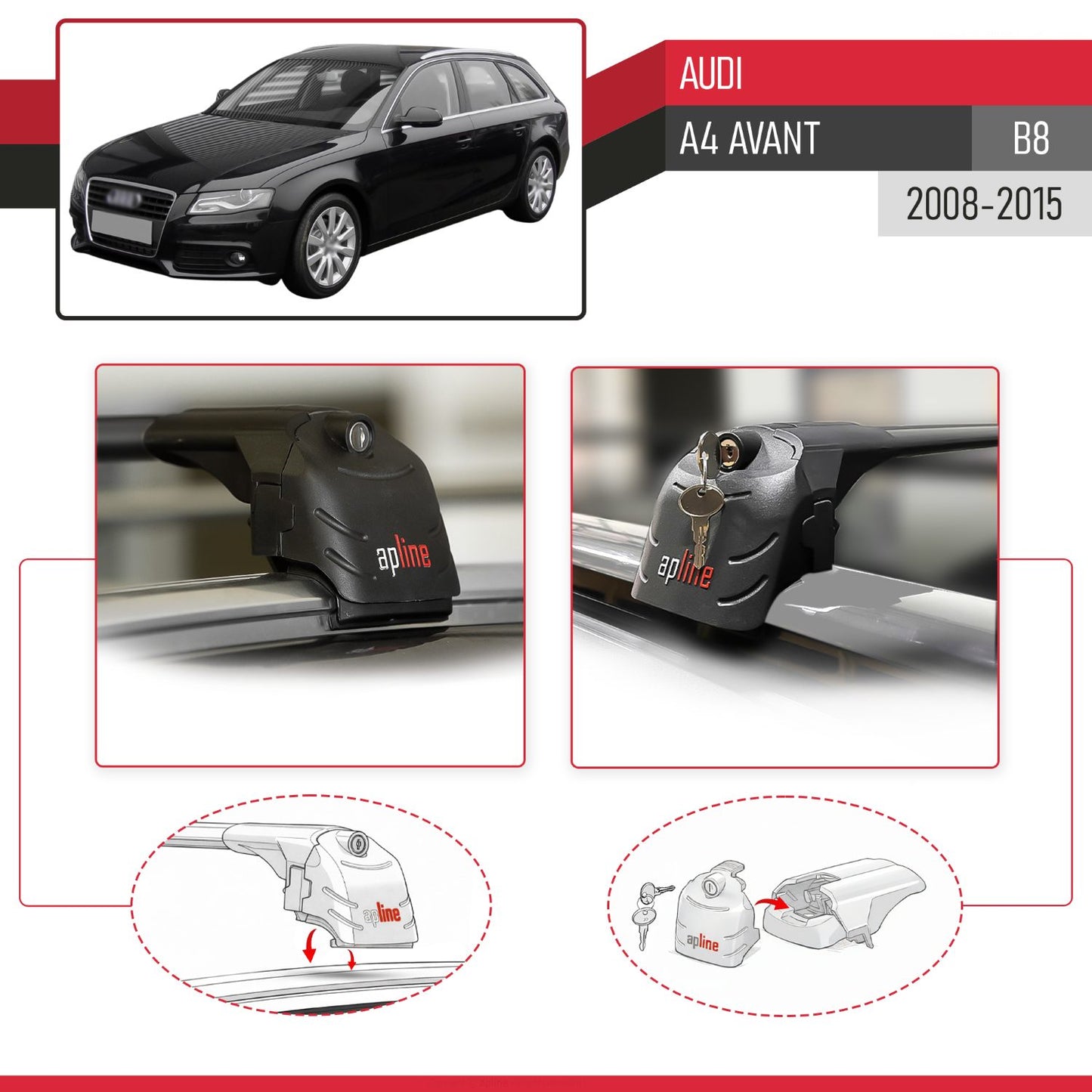 Compatibile con A4 (B8) Avant 2008-2015 ACE-2 Barre Tetto Portapacchi Auto Barre Portatutto Nero Alluminio 2 Barre