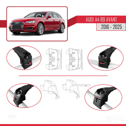 Kompatibel mit A4 (B9) Avant 2016-2025 ACE-2 Dachgepäckträger, schwarzes Aluminium, 2 Stangen