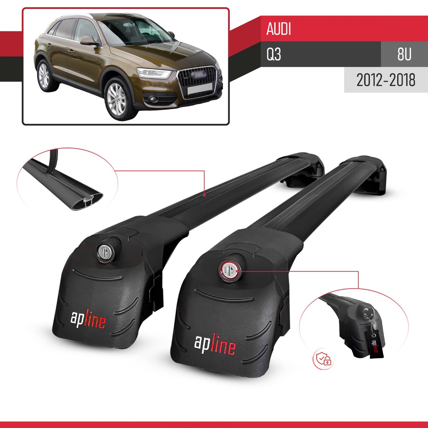 Compatibile con Q3 (8U) 2012-2018 ACE-2 Barre Tetto Portapacchi Auto Barre Portatutto Nero Alluminio 2 Barre