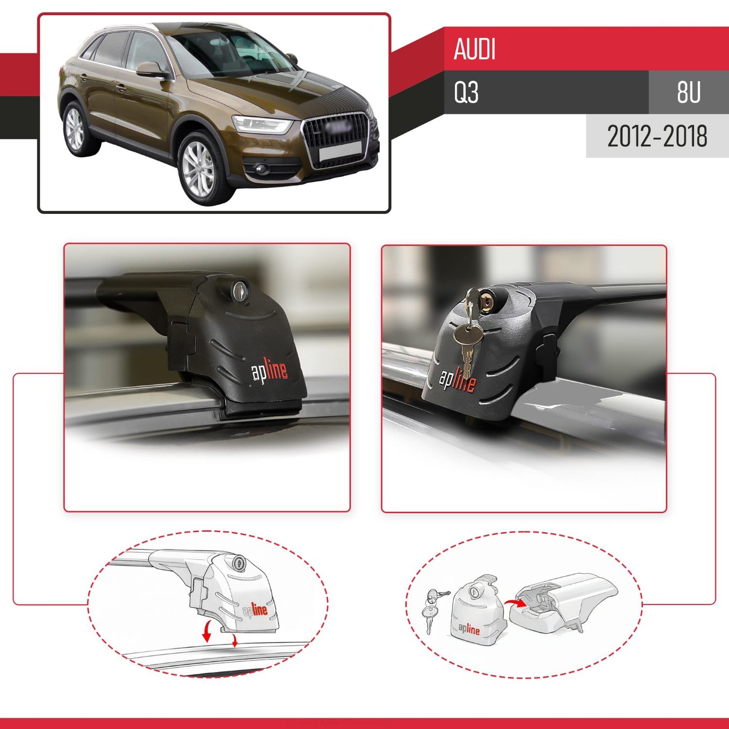 Compatibile con Q3 (8U) 2012-2018 ACE-2 Barre Tetto Portapacchi Auto Barre Portatutto Nero Alluminio 2 Barre
