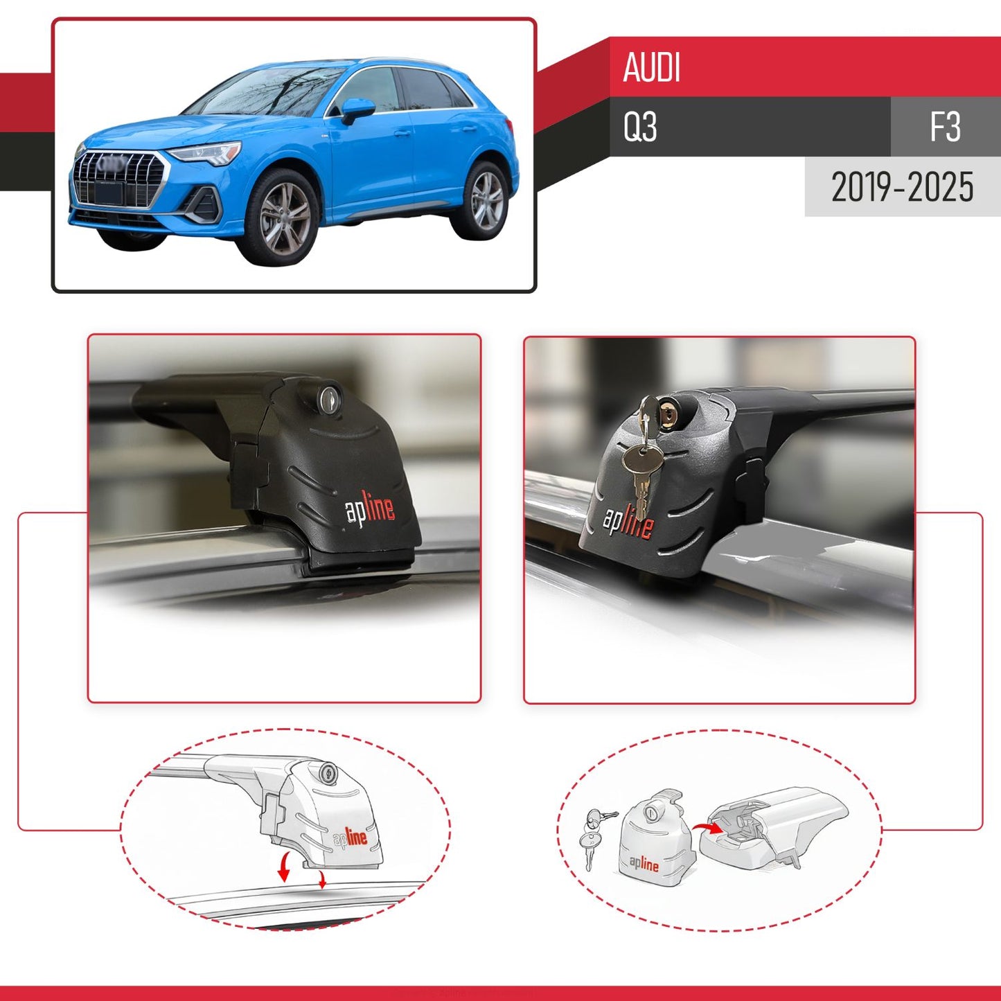 Compatibile con Q3 (F3) 2019-2025 ACE-2 Barre Tetto Portapacchi Auto Barre Portatutto Nero Alluminio 2 Barre