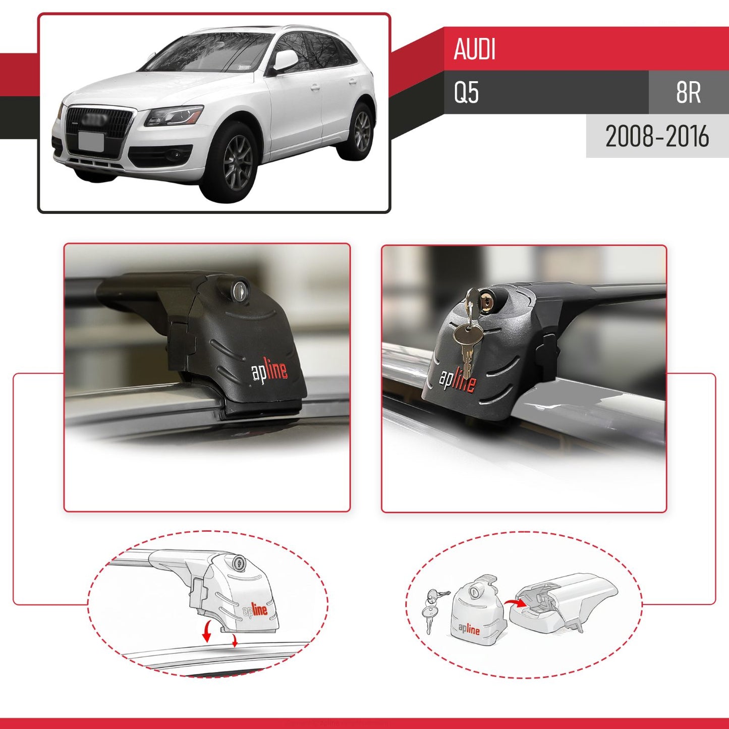 Compatibile con Q5 (8R) 2009-2016 ACE-2 Barre Tetto Portapacchi Auto Barre Portatutto Nero Alluminio 2 Barre