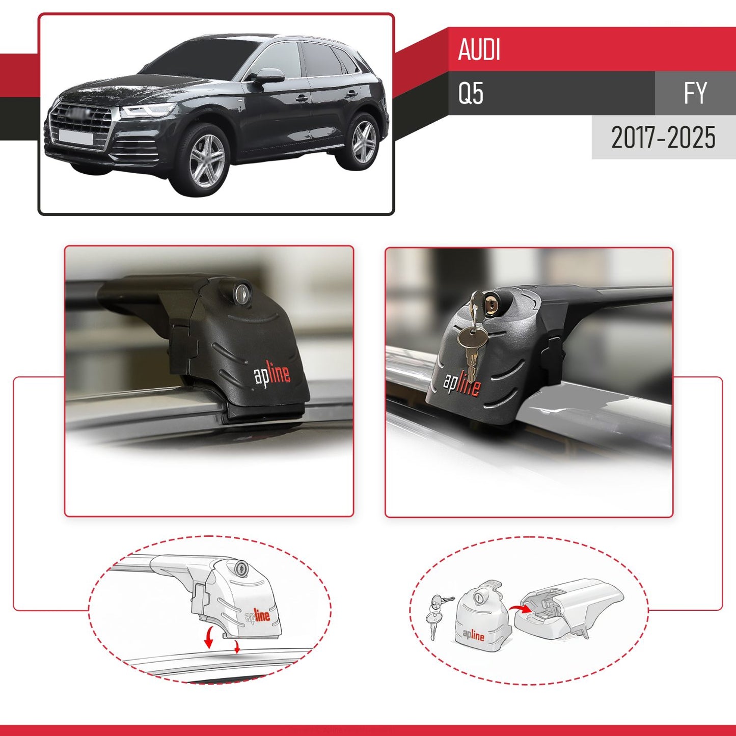 Compatible with Q5 (FY) 2017-2024 ACE-2 Car Roof Rack Cross Bar Black Aluminium 2 Bars