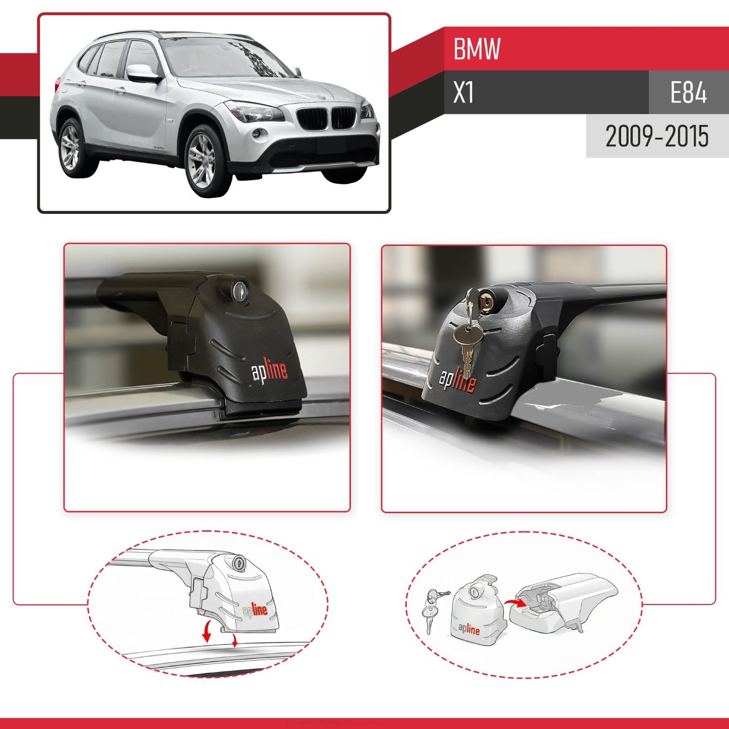 Compatibile con BMW X1 (E84) 2010-2015 ACE-2 Barre Tetto Portapacchi Auto Barre Portatutto Nero Alluminio 2 Barre