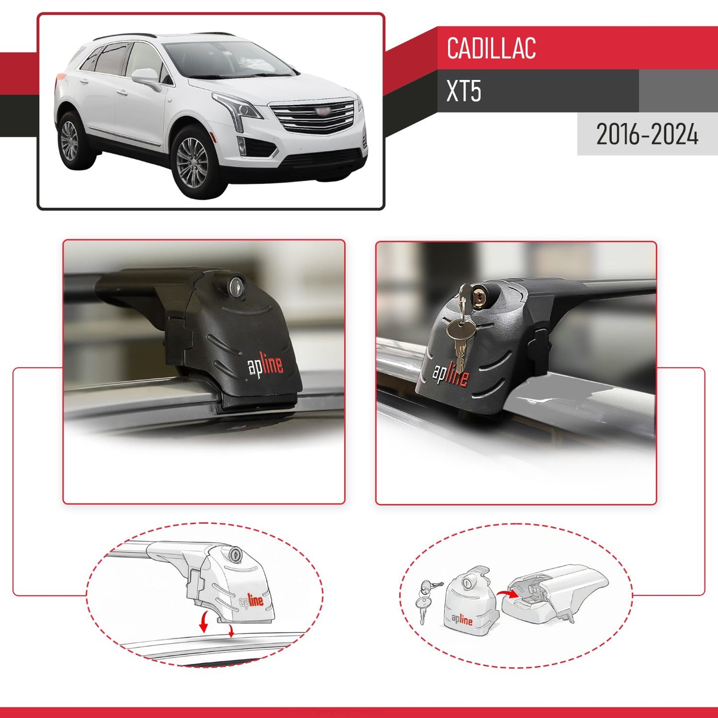 Compatibile con Cadillac XT5 2017-2024 ACE-2 Barre Tetto Portapacchi Auto Barre Portatutto Nero Alluminio 2 Barre