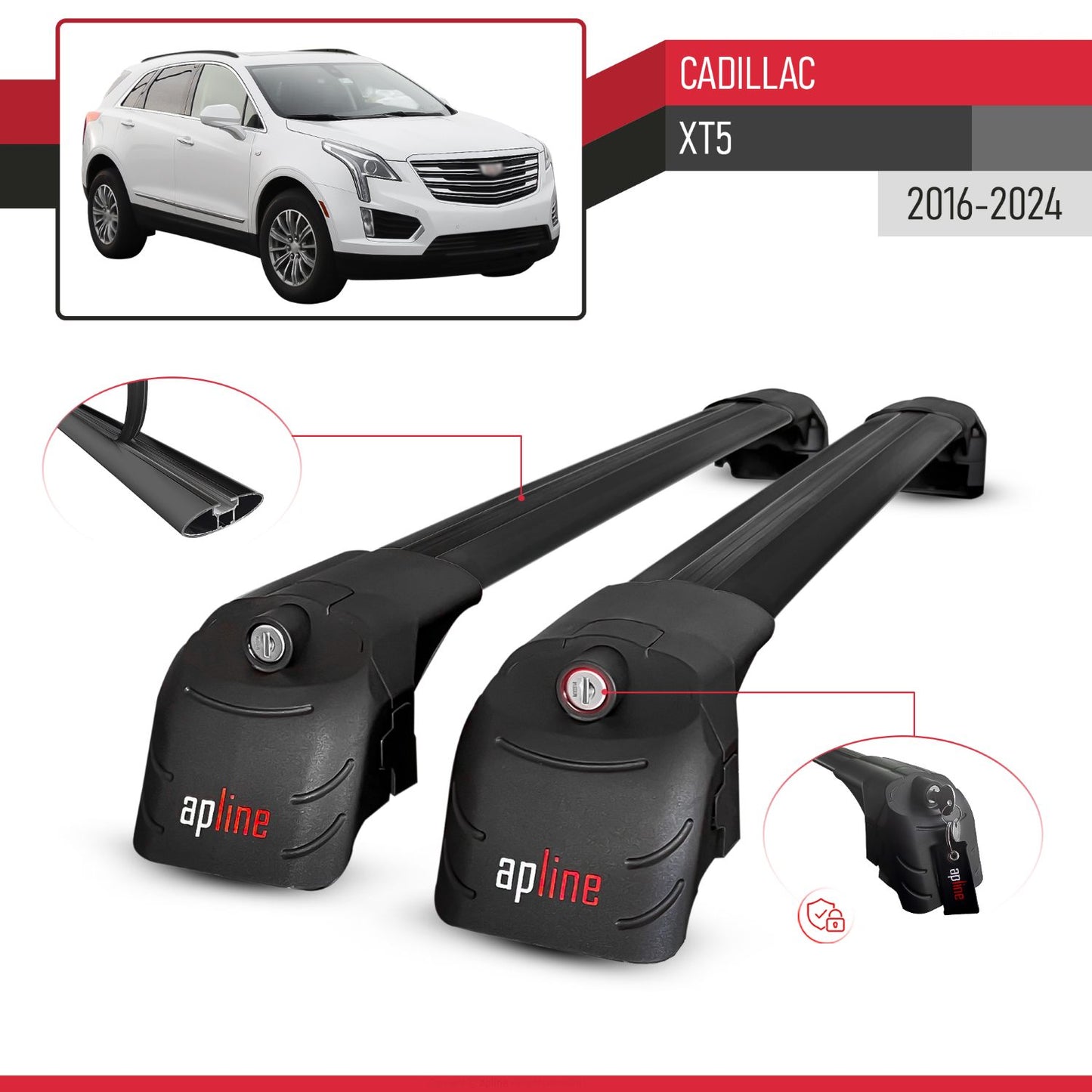 Compatibile con Cadillac XT5 2017-2024 ACE-2 Barre Tetto Portapacchi Auto Barre Portatutto Nero Alluminio 2 Barre
