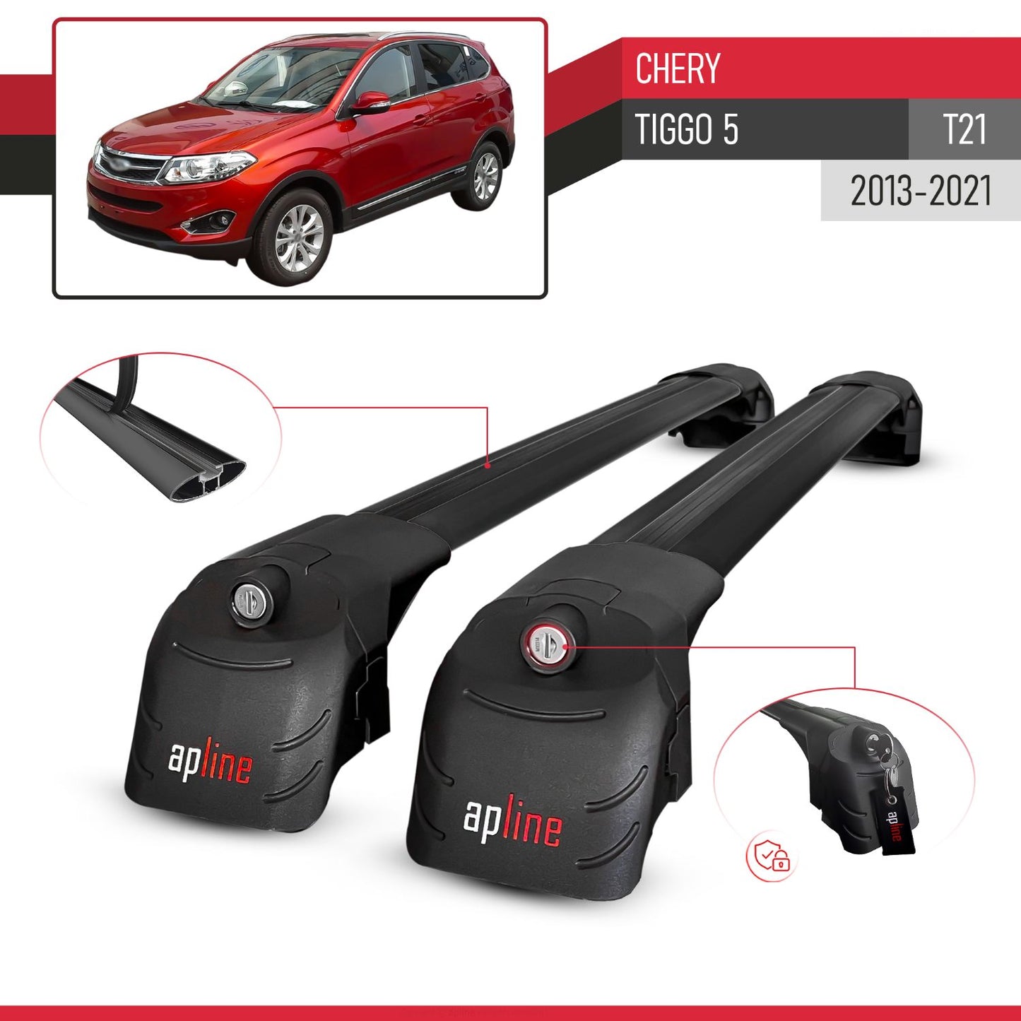 Compatibile con Chery Tiggo 5 (T21) 2013-2021 ACE-2 Barre Tetto Portapacchi Auto Barre Portatutto Nero Alluminio 2 Barre