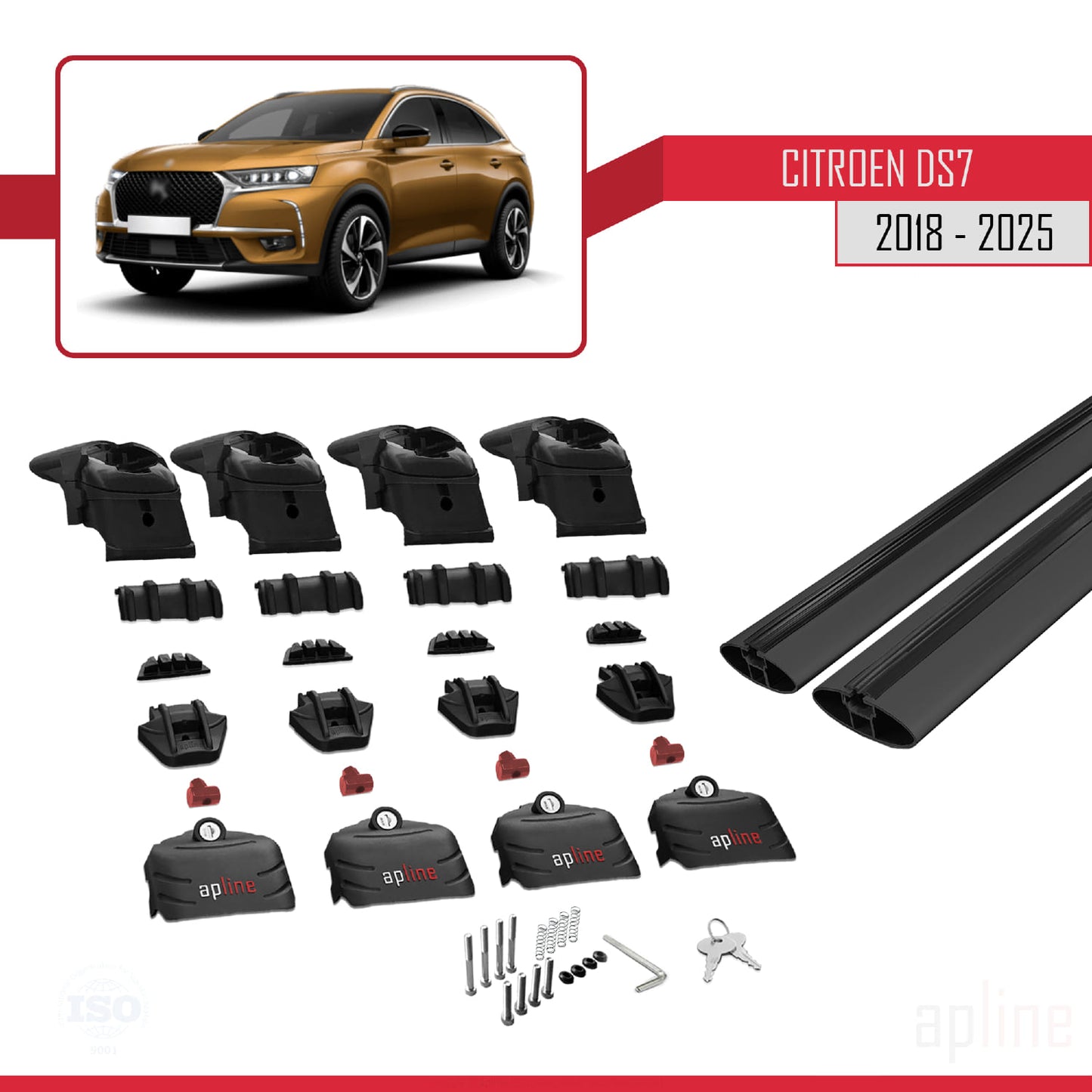 Kompatibel mit Citroen/DS 7 Crossback 2018-2025 ACE-2 Dachgepäckträger, Gepäckträger, schwarzes Aluminium, 2 Stangen