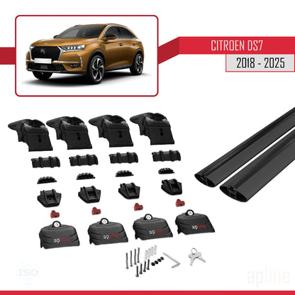 Kompatibel mit Citroen/DS 7 Crossback 2018-2025 ACE-2 Dachgepäckträger, Gepäckträger, schwarzes Aluminium, 2 Stangen
