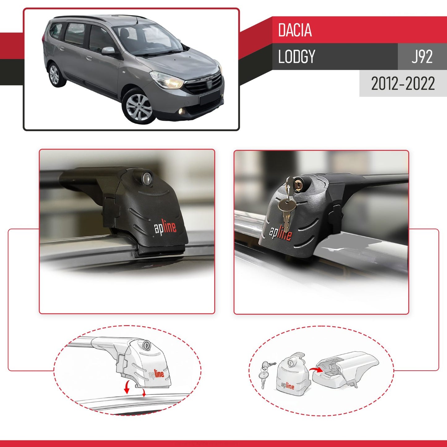 Compatibile con Dacia Lodgy (J92) 2012-2022 ACE-2 Barre Tetto Portapacchi Auto Barre Portatutto Nero Alluminio 2 Barre