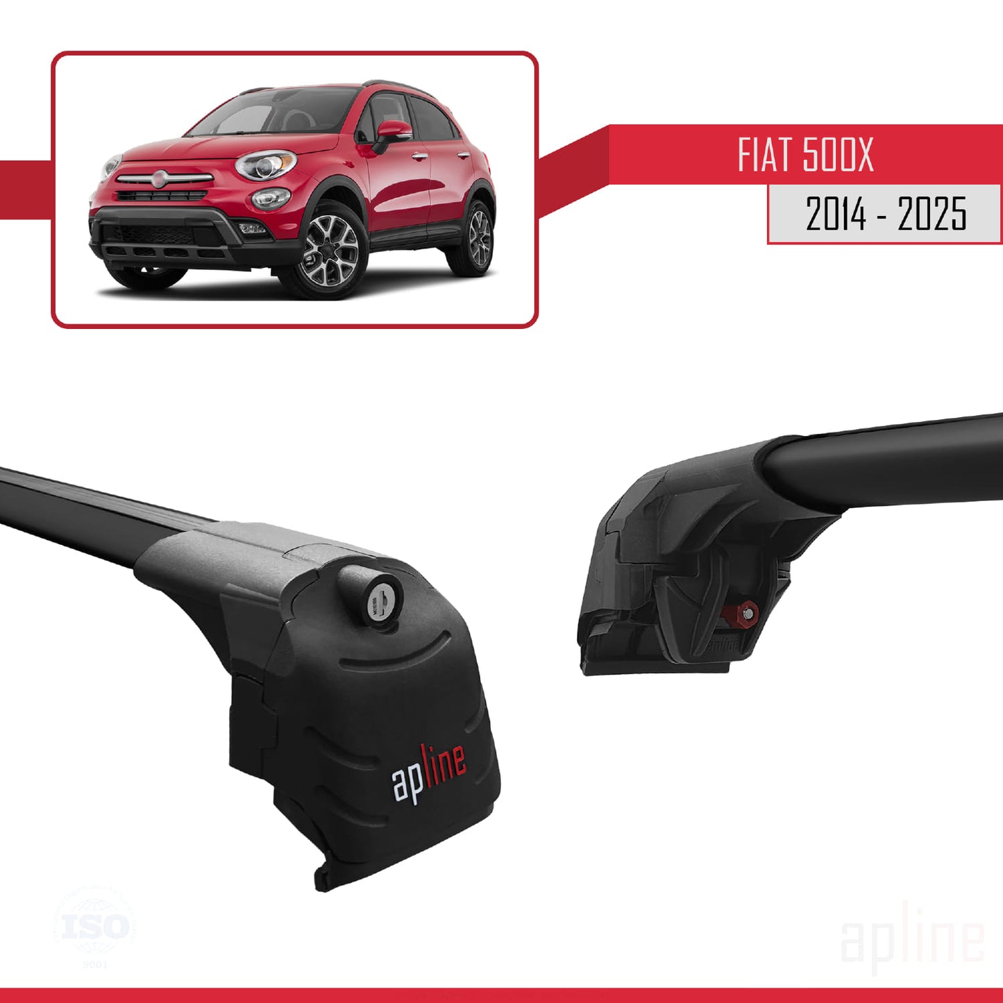 Compatibile con Fiat 500X 2014-2025 ACE-2 Barre Portatutto Portapacchi Auto Alluminio Nero 2 Barre