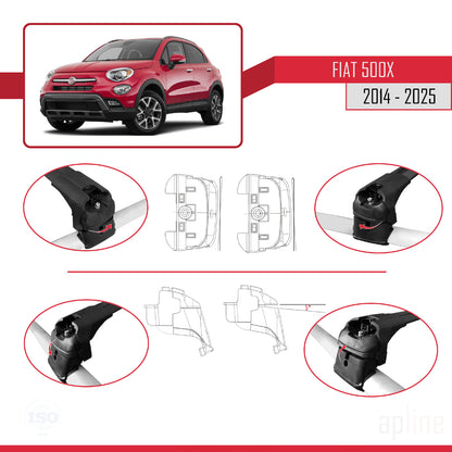 Compatibile con Fiat 500X 2014-2025 ACE-2 Barre Portatutto Portapacchi Auto Alluminio Nero 2 Barre