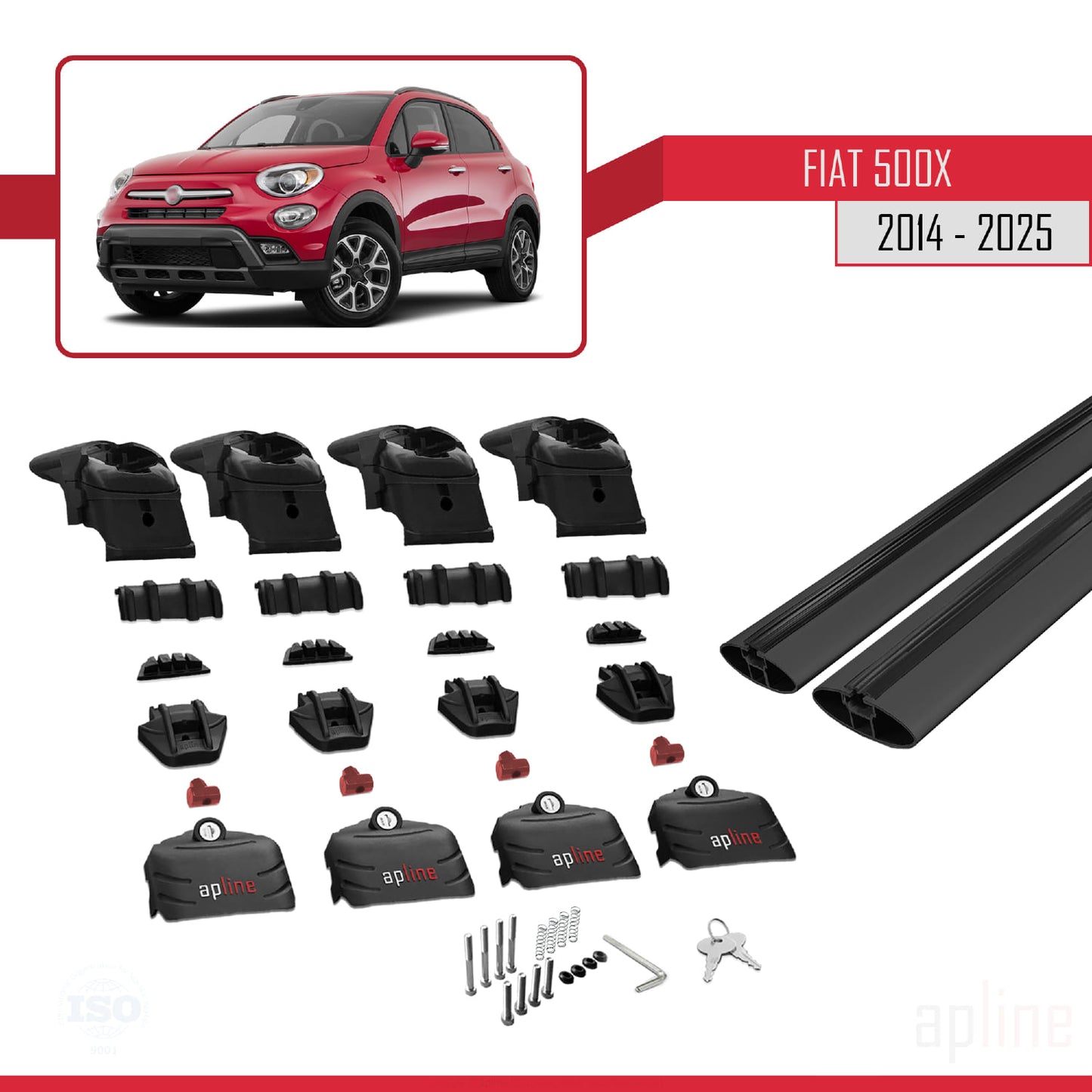 Compatibile con Fiat 500X 2014-2025 ACE-2 Barre Portatutto Portapacchi Auto Alluminio Nero 2 Barre