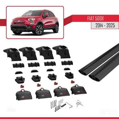 Compatibile con Fiat 500X 2014-2025 ACE-2 Barre Portatutto Portapacchi Auto Alluminio Nero 2 Barre
