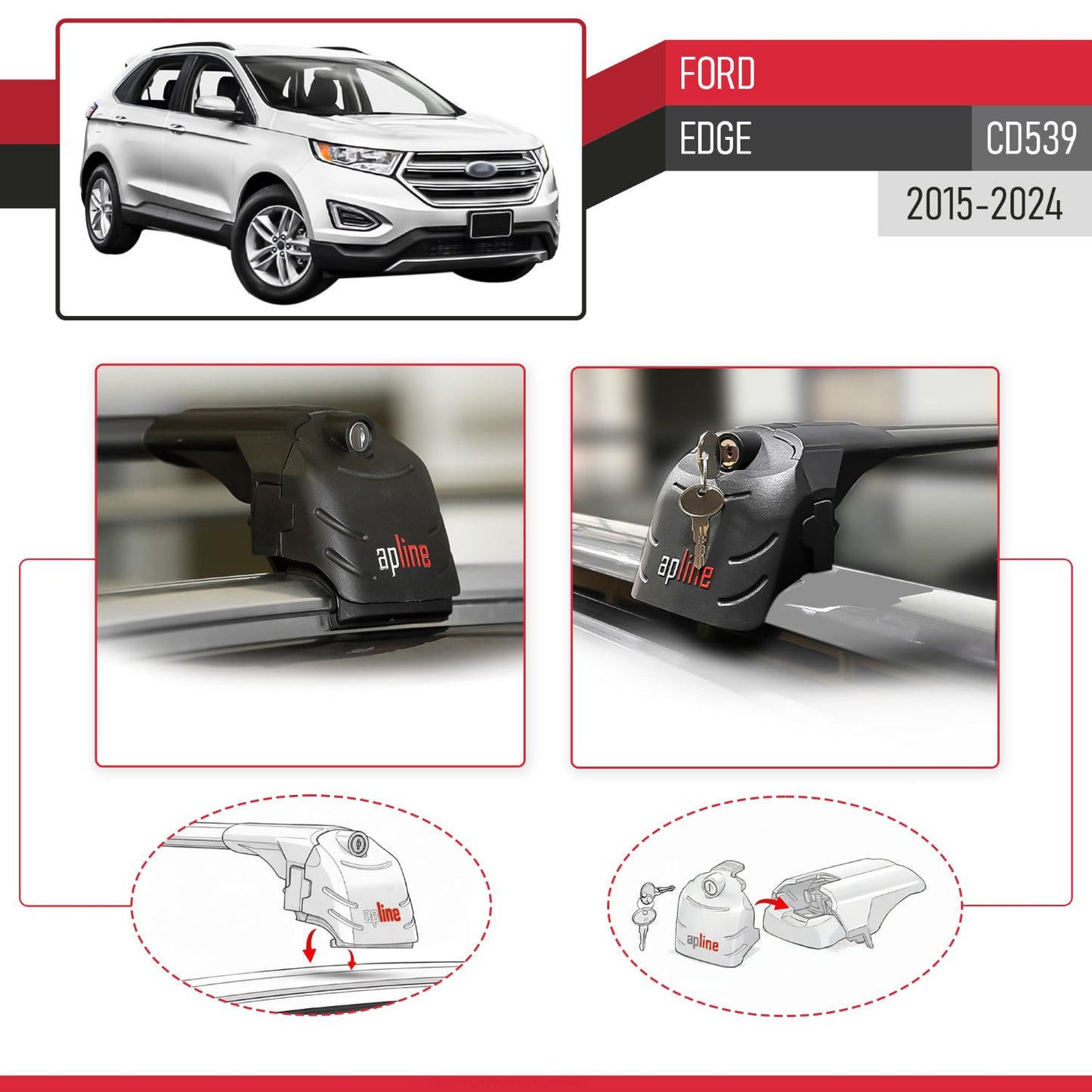 Compatibile con Ford Edge (CD539) 2016-2021 ACE-2 Barre Tetto Portapacchi Auto Barre Portatutto Nero Alluminio 2 Barre