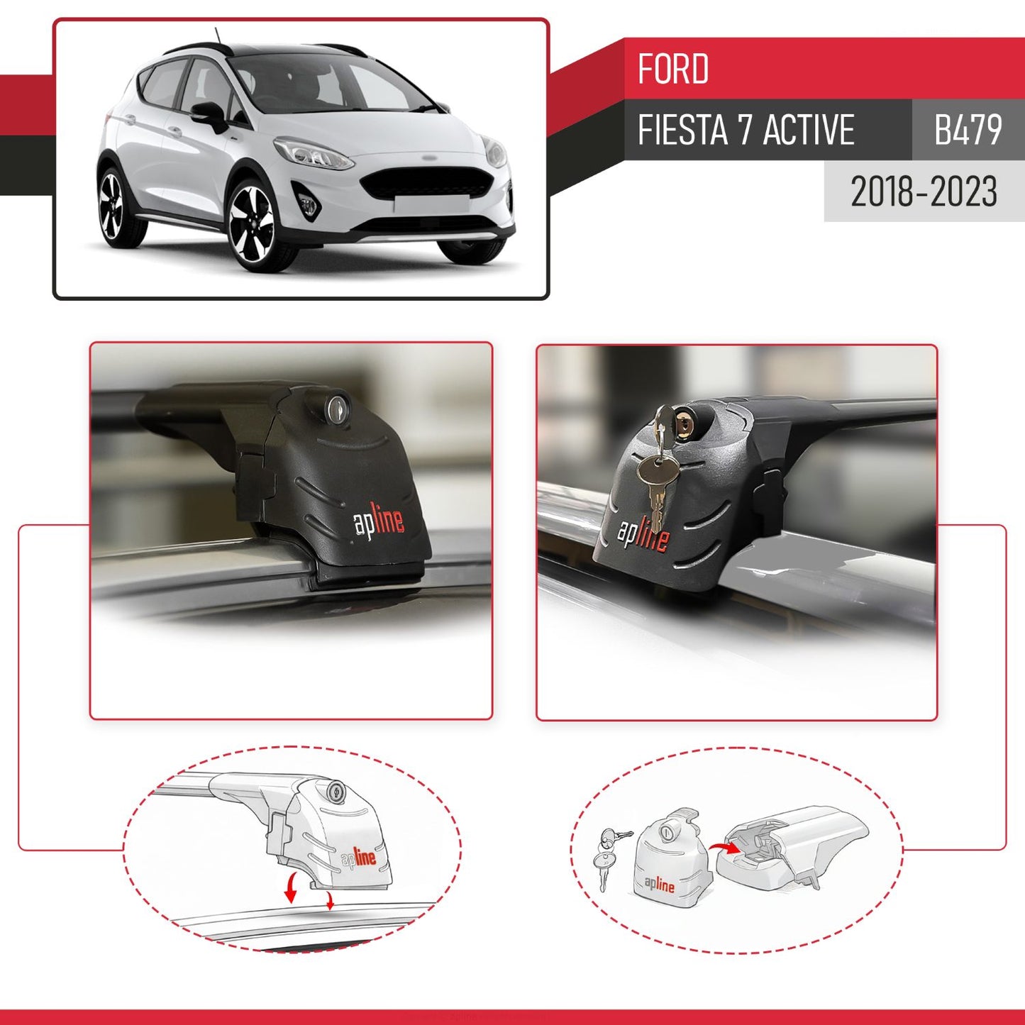 Compatibile con Ford Fiesta 7 Active 2018-2023 ACE-2 Barre Tetto Portapacchi Auto Barre Portatutto Nero Alluminio 2 Barre