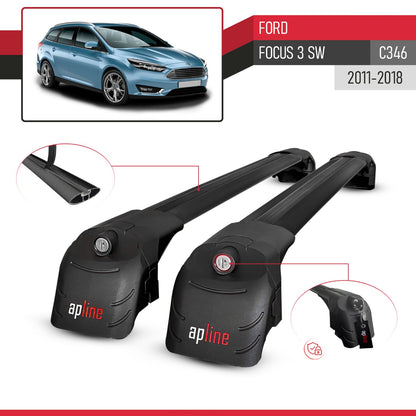 Compatible with Ford Focus 3 (C346) SW 2011-2018 ACE-2 Car Roof Rack Cross Bar Black Aluminium 2 Bars