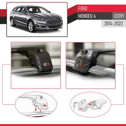 Compatibile con Ford Mondeo 4 (CD391) 2014-2022 ACE-2 Barre Tetto Portapacchi Auto Barre Portatutto Nero Alluminio 2 Barre