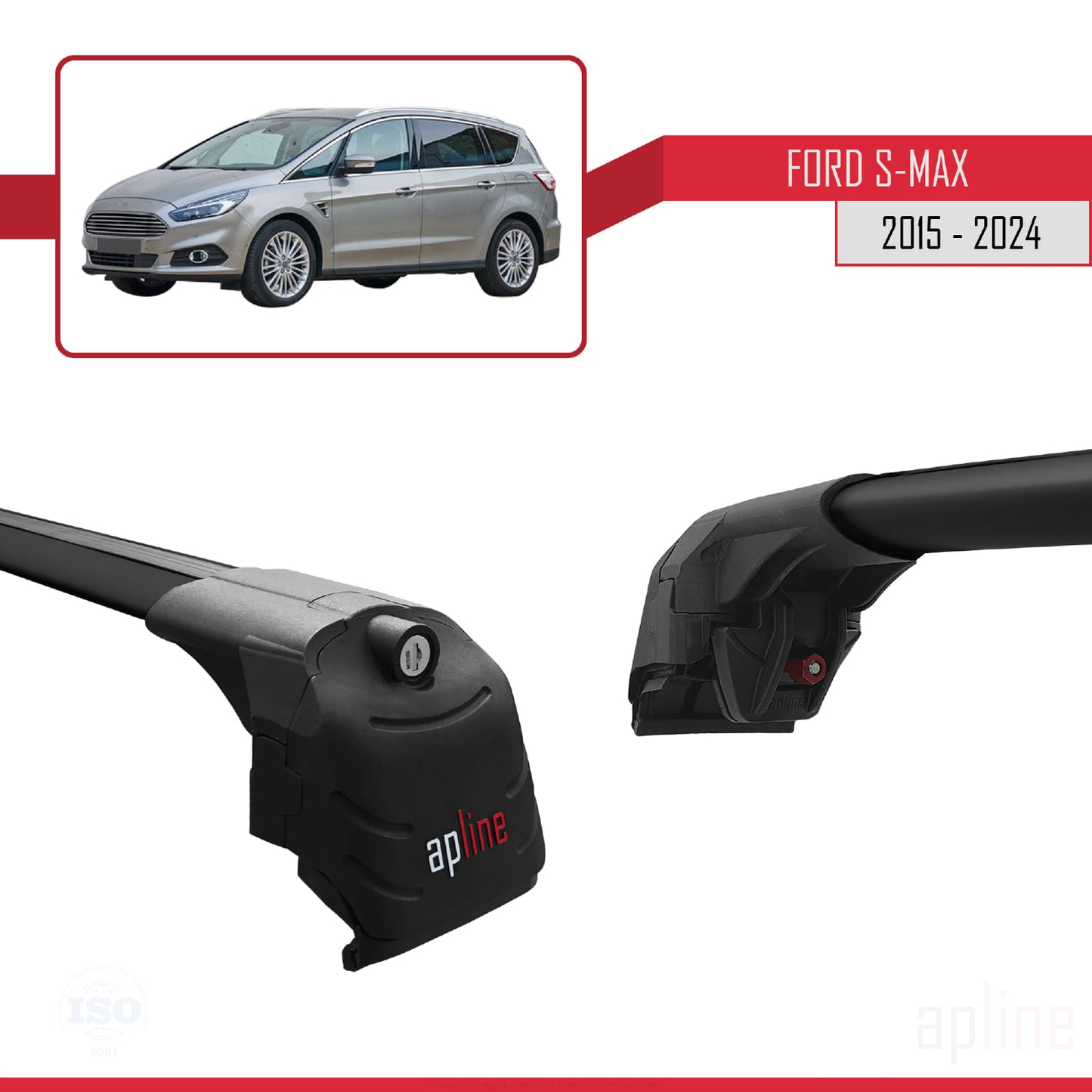 Compatibile con Ford S-Max 2 (CD539) 2015-2023 ACE-2 Barre portatutto per auto Portapacchi in alluminio nero 2 barre