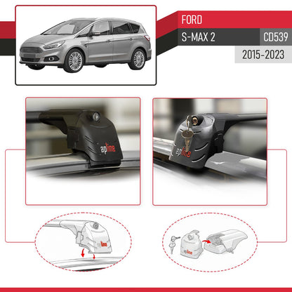 Compatibile con Ford S-Max 2 (CD539) 2015-2023 ACE-2 Barre Tetto Portapacchi Auto Barre Portatutto Nero Alluminio 2 Barre