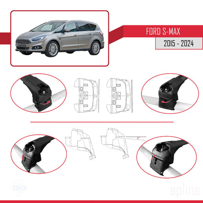 Compatibile con Ford S-Max 2 (CD539) 2015-2023 ACE-2 Barre portatutto per auto Portapacchi in alluminio nero 2 barre